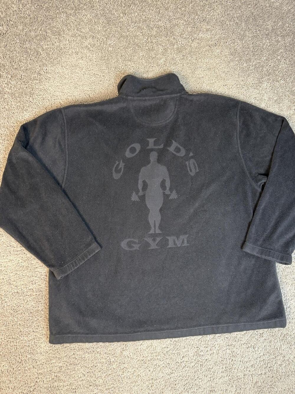 Gold's Gym Sweatshirt Mens 2XL Black Fleece Pullover 1/4 Zip Heavyweight Graphic